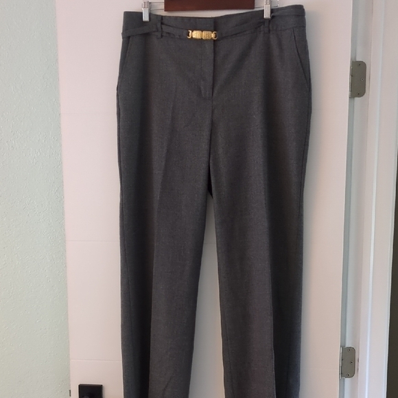 Talbots Heritage linedWool wide leg office career Gray Trousers belt Gold Accent - Picture 1 of 6
